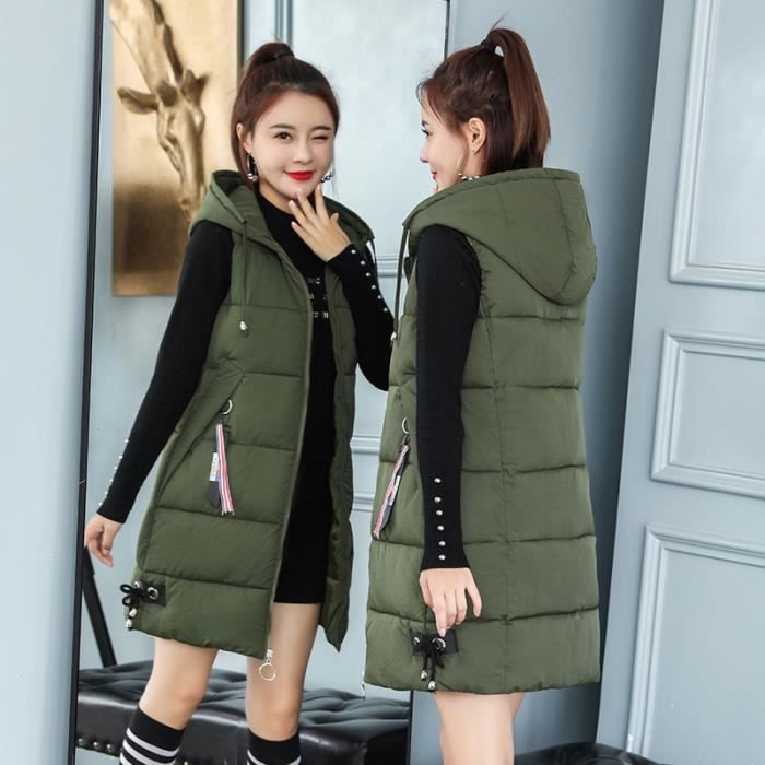 MANTEAU Femme Hiver Sans manches Mode Grande Taille Coton Vert GOGOQ