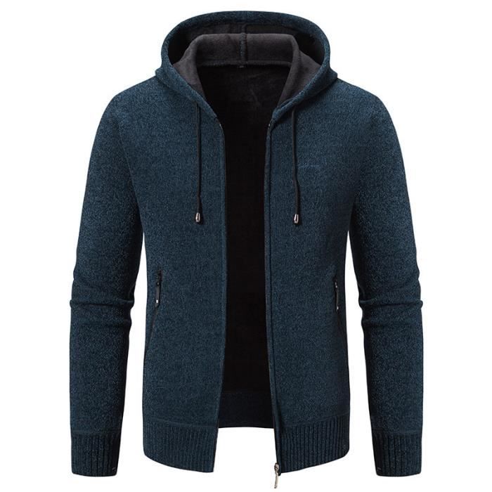 Bleu Marine Gilet Veste Homme Gilet Manches Longues Zippé Bleu