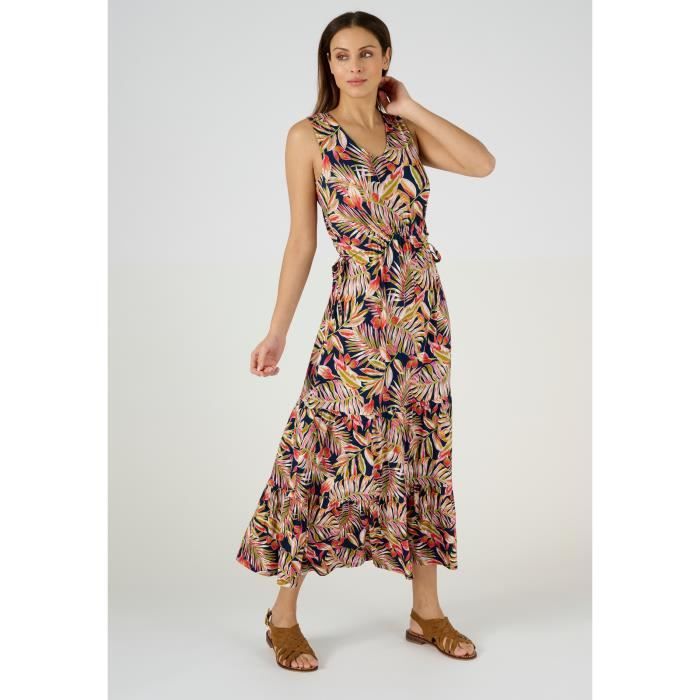 Robe Damart Robe longue maille volants Marine Palmettes