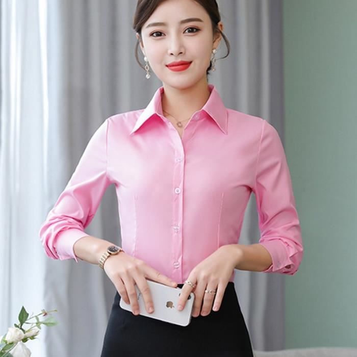 Blouse femme Femmes coreennes coton chemises chemise blanche femmes a manches longues dessus de chemise bureau dame Type Pink Blanc Cdiscount Pret a Porter