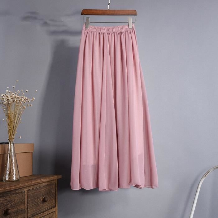 Jupe Jupe longue pliss e l gante de couleur unie pour femme