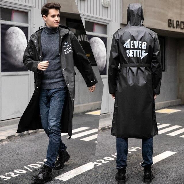 Trench Manteau de pluie Long pour adultes impermeable a capuche pour l exterieur randonnee peche Type Black NEVER SETTLE Cdiscount Pret a Porter