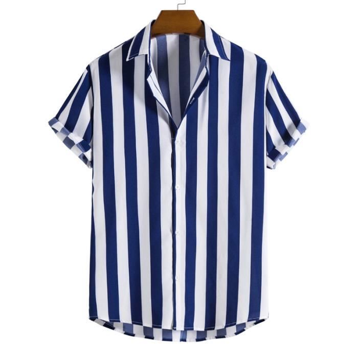 Chemise Hawaïenne Homme Licorne Rayures - Léger, Manches Courtes, été Plage Vacances