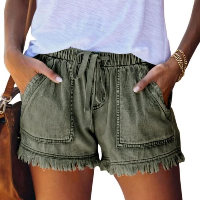 Elastic jean shorts womens online