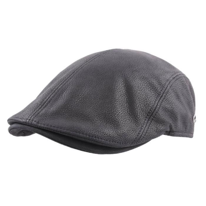 Béret Homme 100% Cuir Made In Italy - Taille 57 - Noir - Style Stetson élégant - Neuf Avec étiquettes