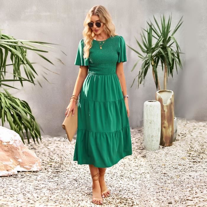 Robe femme chic et elegant Vacances ?� la plage Imprim?� Sexy kekongji - Vert Vert - Cdiscount 