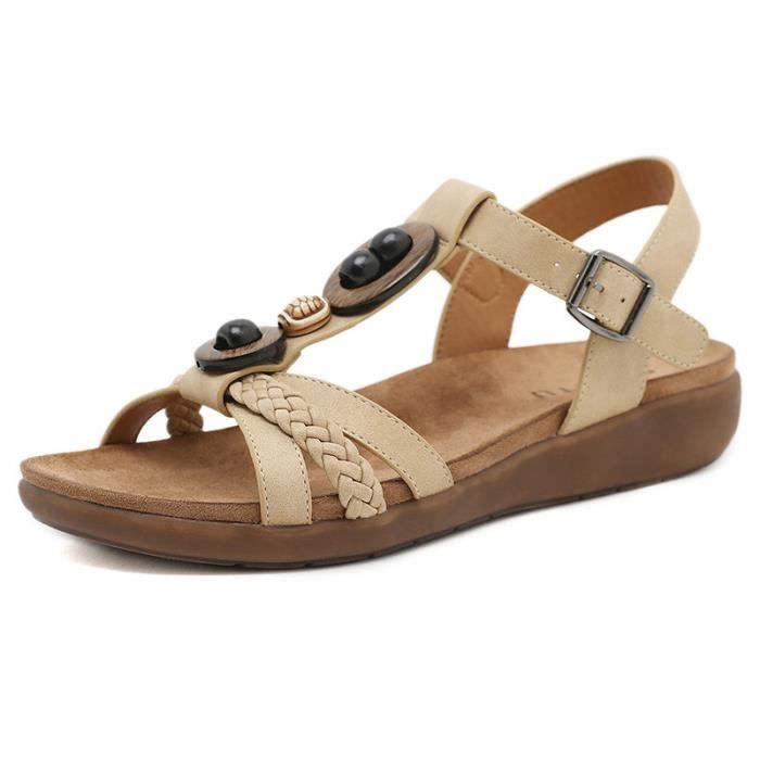 Sandales Plates Femmes été – Confortables, Respirantes, Style Bohème Décontracté Pour La Plage