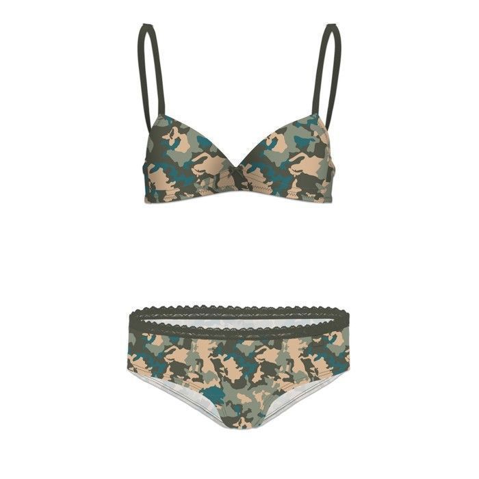 Ensemble culotte soutien gorge fille LES PETITES BOMBES Camouflage kaki et blanc Confort respirant