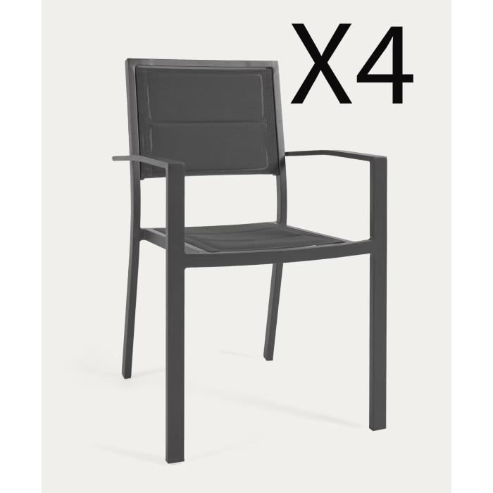 lot de 4 chaises de jardin en aluminium et textilène coloris noir - longueur 55 x profondeur 59 x hauteur 88 cm