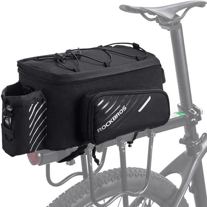 ROCKBROS Sacoche Vélo Porte Bagages Arrière 9L - 12L Sac Pliable de Rangement Bandes réfléchissantes Housse de Pluie incluse - Noir