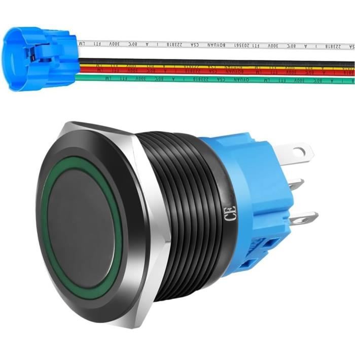 Bouton Poussoir Piezo 22mm Avec LED Rouge/vert – 12V – INOX 316 – étanche, Pour Usage Intensif