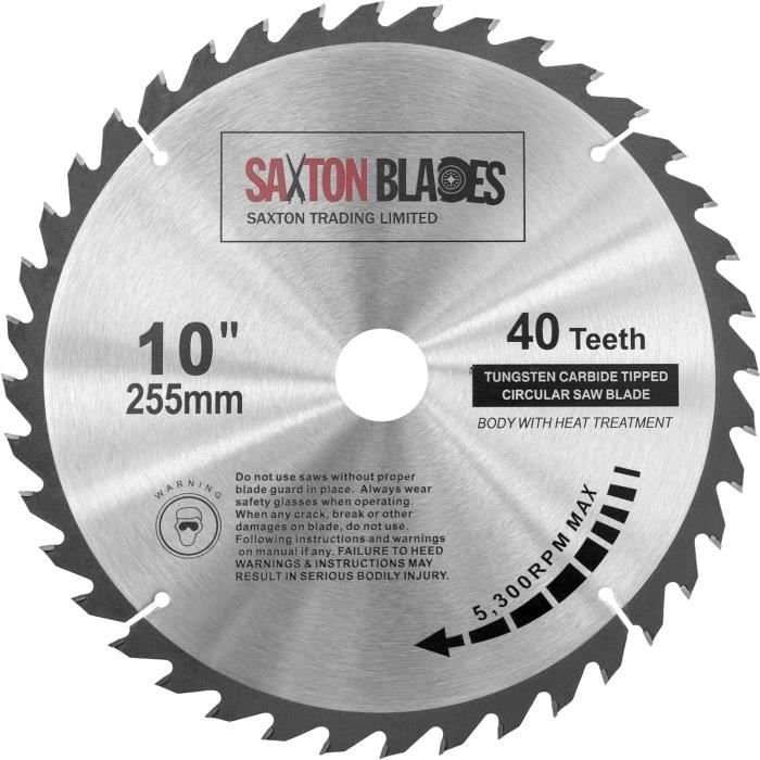 Lame Scie Circulaire Starrett 254mm 40 Dents TCT Pour Bois | Alésage 30mm Avec Adaptateurs 16/19/25mm - Coupe Nette Et Rapide - 11
