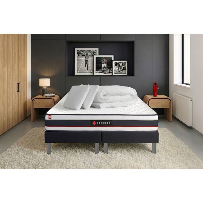Pack double sommier 90x200 + matelas FORM 180x200 + 2 oreillers mémoire de forme + Couette Percale 180 x 200 cm Noir Pack double sommier 90x200 + matelas FORM 180x200 + 2 oreillers mémoire de forme + Couette Percale 180 x 200 cm Noir