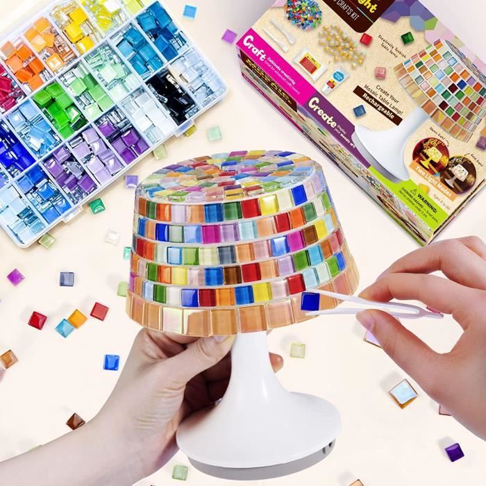 Kit DIY Veilleuse En Mosaïque Herenear - Pour Enfants 8-12 Ans - Pierres Colorées, Bocal En Verre, Lampe LED - Loisir Créatif Et Décoration
