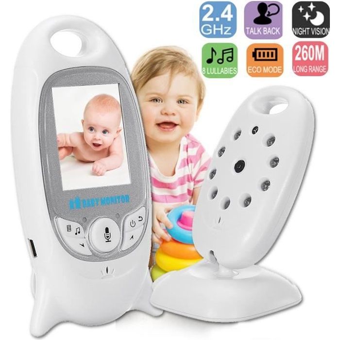 Babyphone TEMPSA - Camera Surveillance Nouveau Né Sans Fil - LCD Écoute bébé Vision Nocturne - Blanc