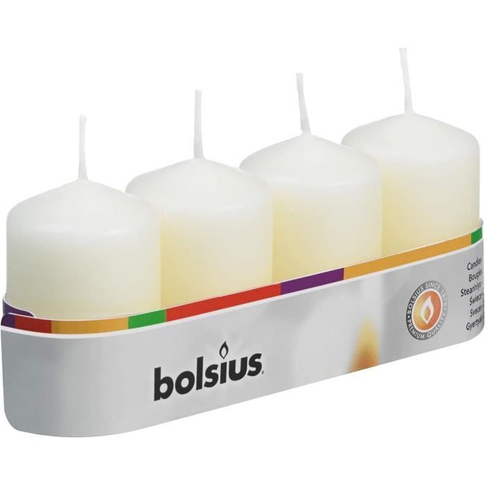 Lot De 4 Bougies Piliers Bolsius Blanc 15x6cm - Neuf, Sans Parfum, Combustion 42h