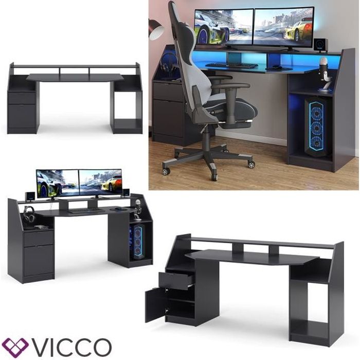 bureau informatique vicco joel, bureau pc noir, bureau gaming, bureau, bureau gamer
