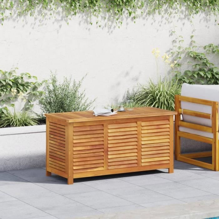 Boîte de rangement de jardin persiennes 113x50x56cm bois acacia