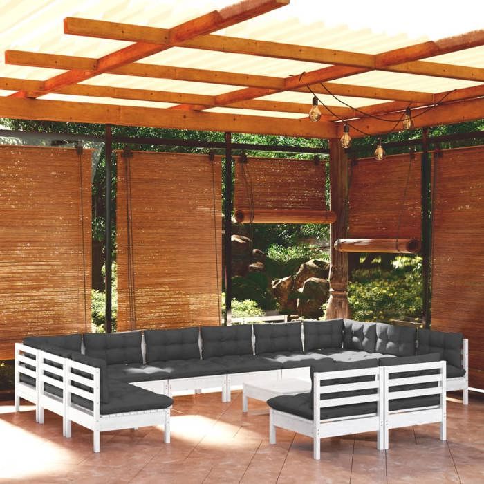 vidaXL Salon de jardin 13 pcs avec coussins Bois de pin - vue 2