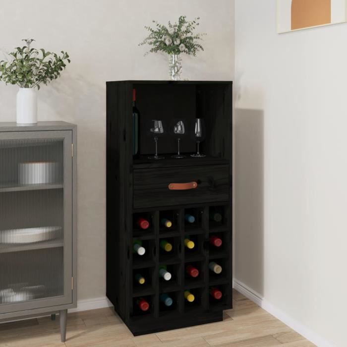 Armoire à Vin HALDEN VidaXL En Pin Massif - Porte Coulissante, 9 Porte-bouteilles - 80x40x170 Cm - Gris