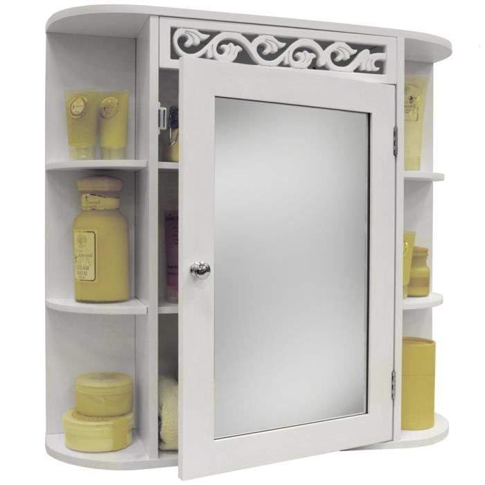 Cabinet Armoire Murale Salle De Bain Avec Miroir Et Niches Blanc