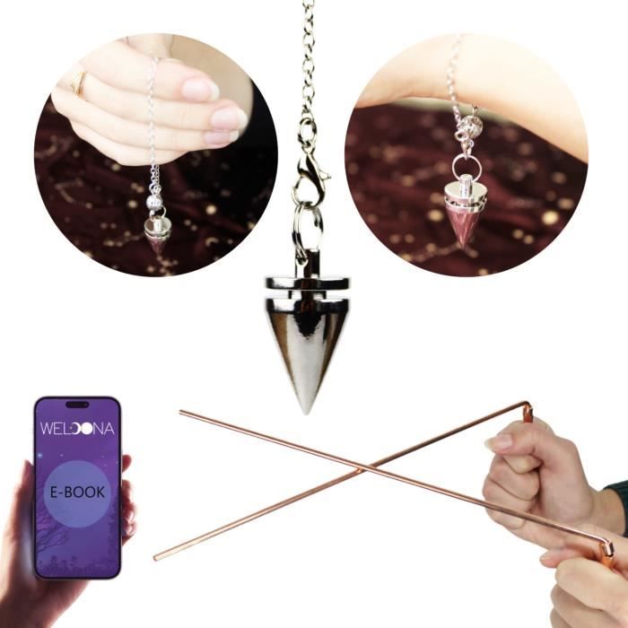 WELOONA Baguette de sourcier cuivre - Kit de radiesthésie - Activité paranormale - Pendule divinatoire - Antenne de sourcier