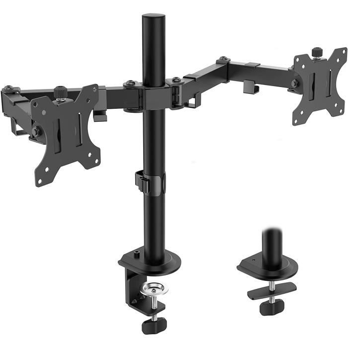 Support Ecran PC Double, Bras Ecran PC Réglable en Hauteur pour Deux Écrans LED LCD de 17 à 27