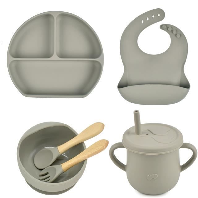 Assiette Bébé Silicone Forme Baleine Rose - 3 Compartiments, Ventouse Antidérapante, Sans BPA