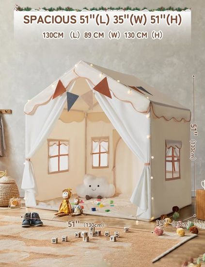 COSTWAY Tente de Jeu Enfants avec Tapis en Coton, Cabane Enfants Intérieur Extérieur avec Bannière de Drapeau, Cadre en Bois, Tente pour 2-3 Enfants de 3 Ans , 131 x 91 x 131 COSTWAY Tente de Jeu Enfants avec Tapis en Coton, Cabane Enfants Intérieur Extérieur avec Bannière de Drapeau, Cadre en Bois, Tente pour 2-3 Enfants de 3 Ans , 131 x 91 x 131