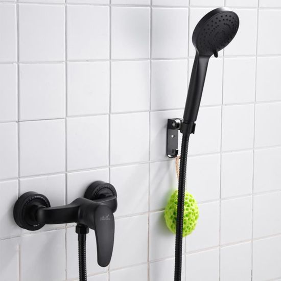 Robinet de douche mural en laiton céramique noir iDeko® avec pommeau de  douche 3 modèles de pluie - Cdiscount Bricolage