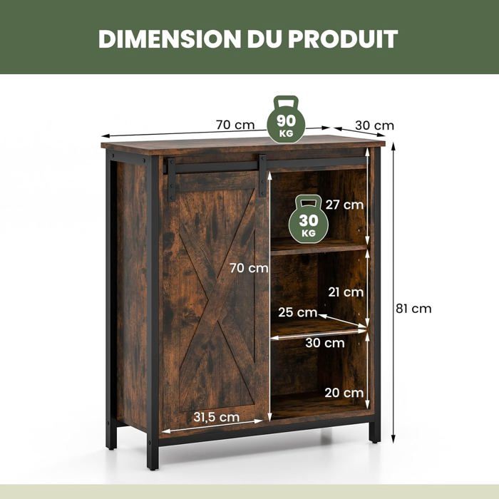Buffet Bar Café Industriel avec Porte en Grillage, Meuble à Vin Autonome avec Casier à Vin, Porte-Verres, 75 x 34 x 90,5 cm, Brun Rustique | Leroy Merlin