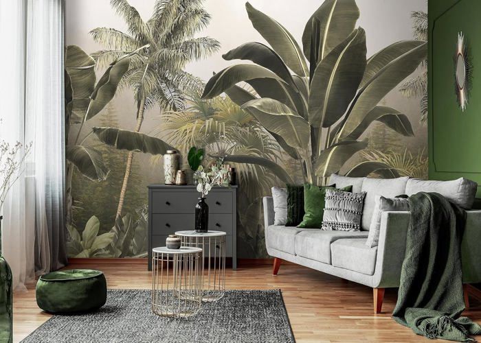 Papier Peint Panoramique Jungle Feuilles Forêt tropicale 350x256 cm ...