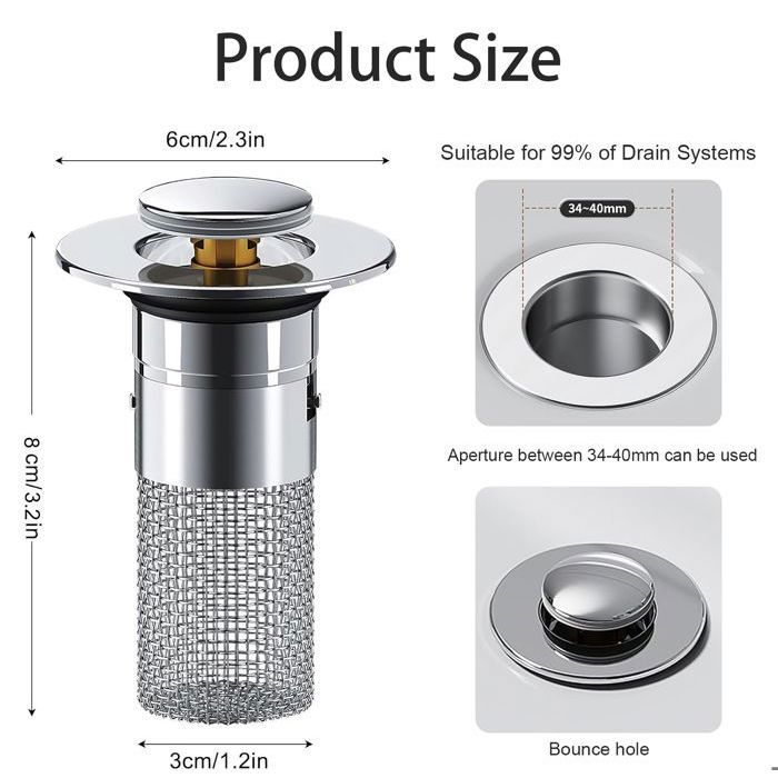 Pop Up Bouchon Lavabo,Bouchon D'Évier Type Poussoir, Bouchon De Lavabo, Flitre De Vidange Anti-Bloqué, Clapet Bonde Salle De Bain, éviers De Cuisine Pour 30mm 40mm Trou De Vidange (Or Rose