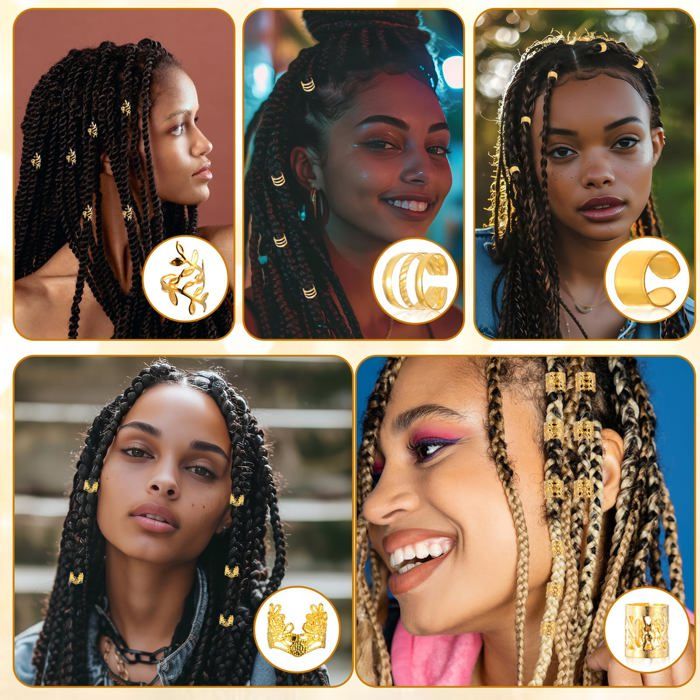 Ouligay 100 Bijoux Cheveux Dorés – Anneaux Dreadlocks Et Tresses – Festivals Et Pirates