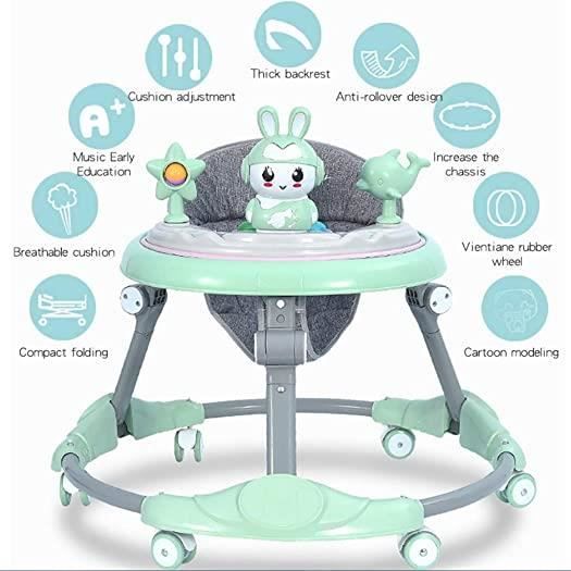 Trotteur Bébé Pliable Avec Roues Silencieuses - Hauteur Réglable 6-18 Mois, Siège Confort, Plateau D'activités Musical - Rose