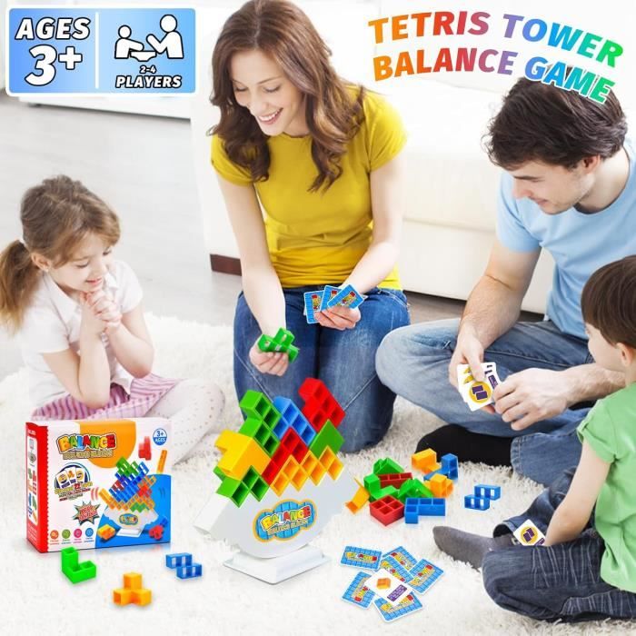 Tetris Tower – Jeu D'empilage Dinosaure – 48 Blocs ABS – Équilibre – Carte 22 Défis – Cadeau Dès 3 Ans