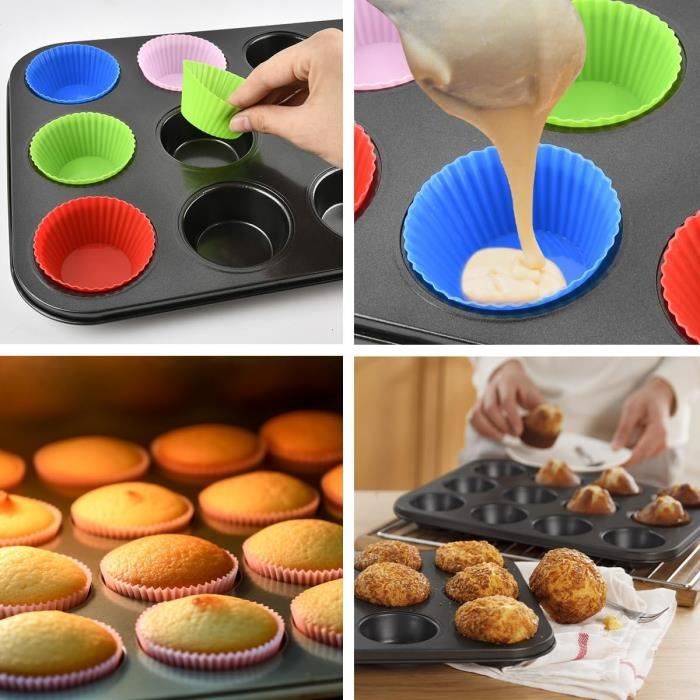 Moule à muffins en silicone pour 12 muffins, sans BPA, revêtement  antiadhésif, moule à