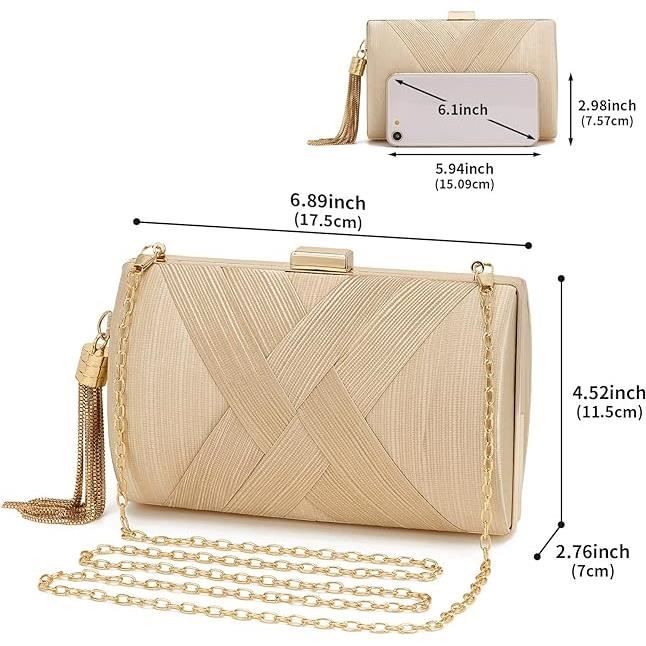 pochette sac de soiree frange sac a main Fille Elegant fete mariage pochette sac a main chaine epaule sac a bandouliere Champagne