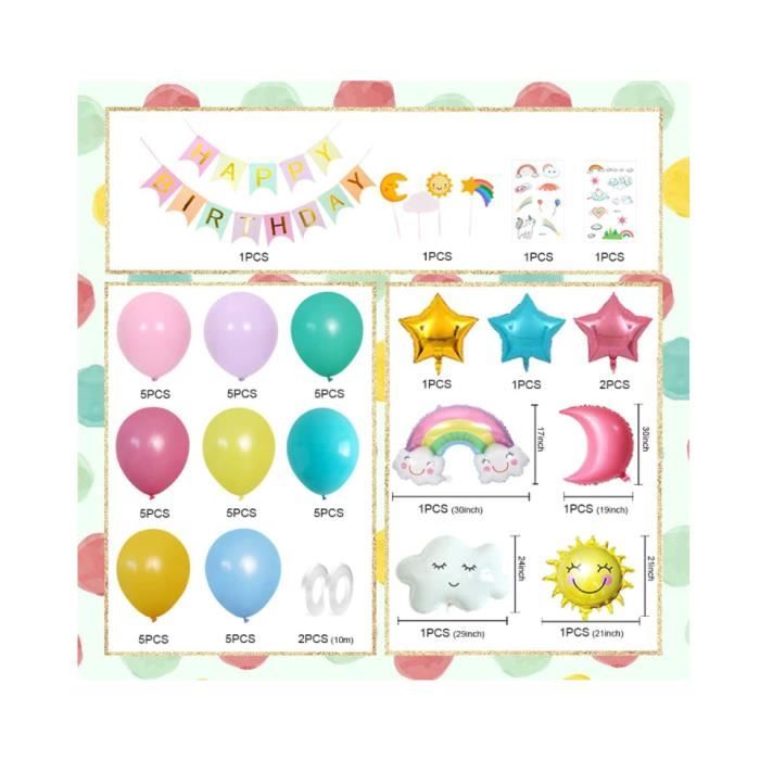 Kit Décoration Anniversaire Fille Arc-en-Ciel - Bannière, Ballons, Toile De Fond, Guirlande, Insert Gâteau