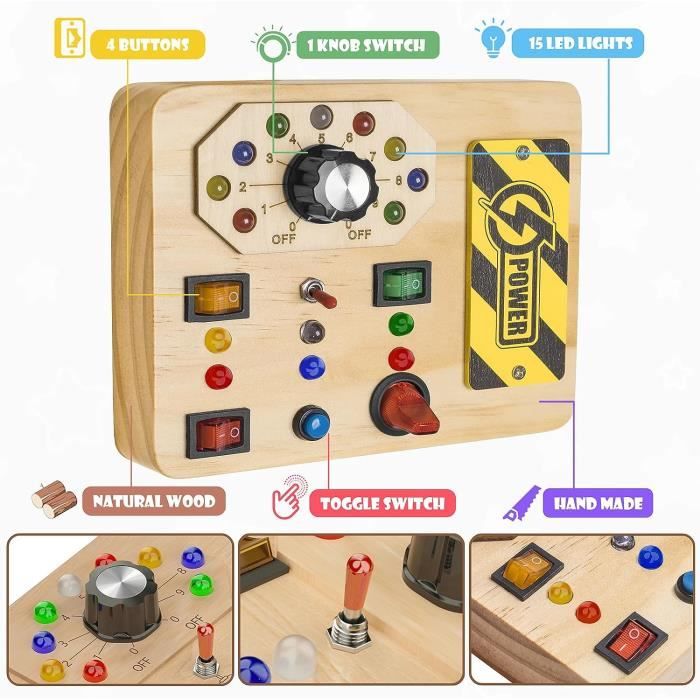 Montessori Bebe Busy Board Jouet, Tableau d'activités en Bois pour Les 1-3  Ans avec Boutons LED Lumineux,Jouets d'activité - Cdiscount Jeux - Jouets