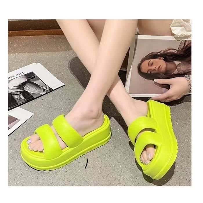 Claquettes Femme Claquettes Compensees Femme Claquette Femme Chaussons d ete Sandales Femme Confortables 7CM Sandales Jaune Jaune Cdiscount Chaussures