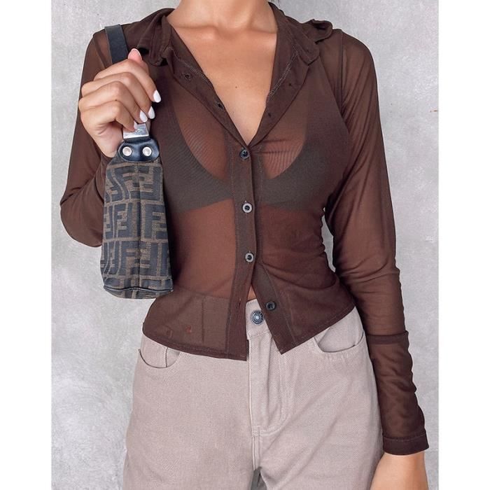 Blouse femme 2021 t blusas noir y2k transparent haut en maille