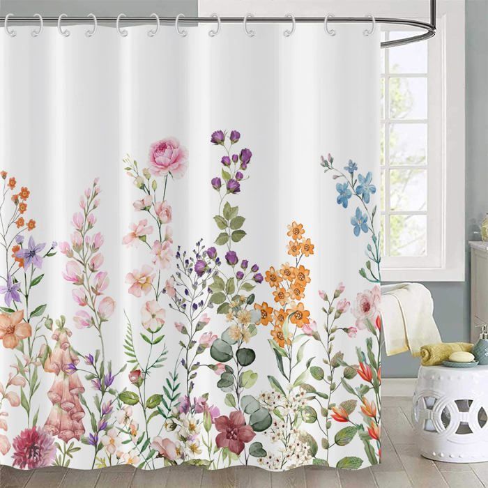 Rideau De Douche Sans Crochet Fleur De Lotus Feuille Rideau De Bain