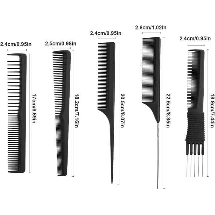 Set 10 Peignes Kit de Coiffure Peigne Fibre Carbone Professionnel pour  Salon Coiffure Barbe Cheveux