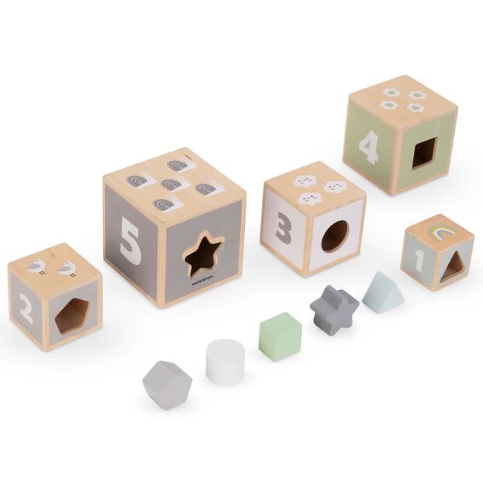 Mamabrum Trieur De Dinosaures – 6 Boîtes En Carton + 6 Dinosaures En Bois – Dès 12 Mois – Couleurs Et Chiffres