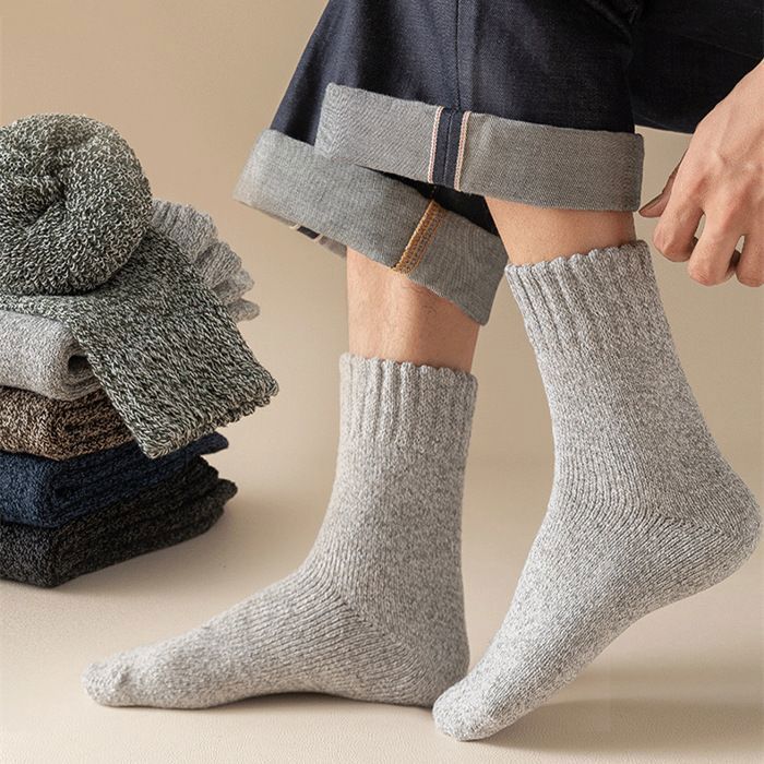 Lot De 5 Paires Chaussettes Chaudes Homme Hiver - Laine/Polyster, Taille 39-45, Épaisses Et Respirantes