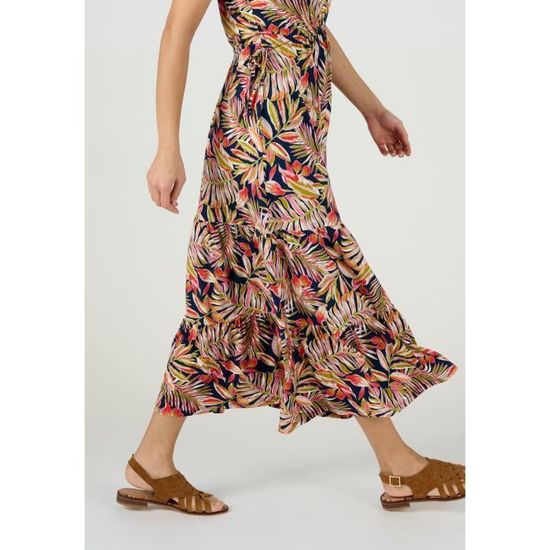 Robe Damart Robe longue maille volants Marine Palmettes