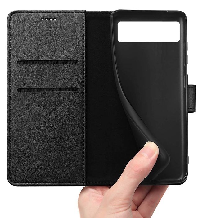 Étui Portefeuille à Rabat Avizar Pour Google Pixel 8a - Support Vidéo Intégré, Couleur Bleu Nuit, Neuf