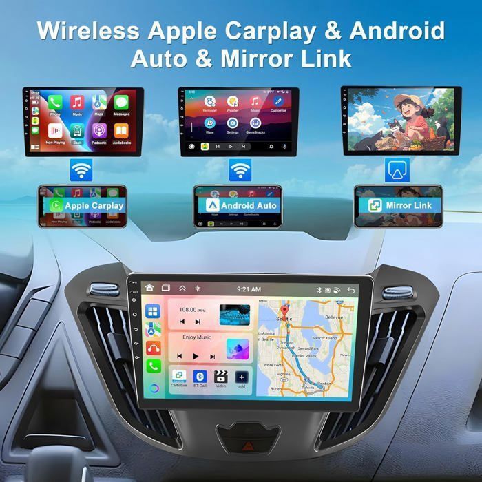 Autoradio Android 2+64 Go Pour Ford Transit 2015-2019 - Écran Tactile 9 Pouces Avec CarPlay & Android Auto Sans Fil, GPS, WiFi, DSP Et Caméra De Recul HD Offerte !