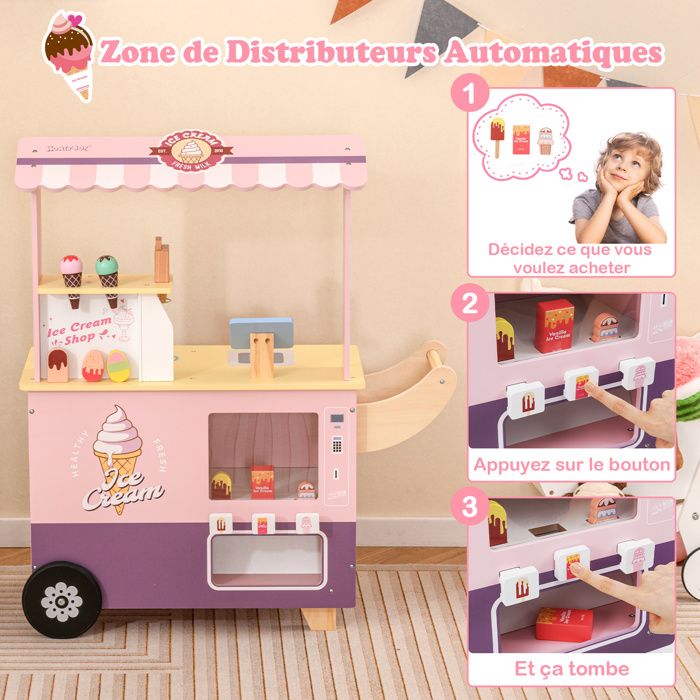Costway COSTWAY Chariot Glace Enfant Bois Avec Distributeur - Magasin